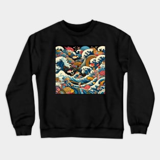 The Sea Waves and Colorfull Fish in Japanese Crewneck Sweatshirt